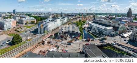 Demolition of the Titanic building in the center of Riga which is a parking lot to prepare for the Rail Baltica train station 93068321
