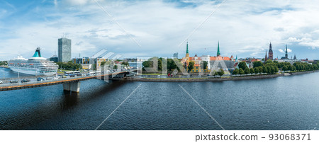 Sightseeing of Latvia. Aerial view of Riga Castle in the old town of Riga. Beautiful Riga view. 93068371