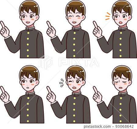 Illustration set of a boy in a school uniform pointing 93068642