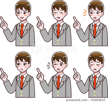 Illustration set of a boy in a uniform blazer pointing 93068643