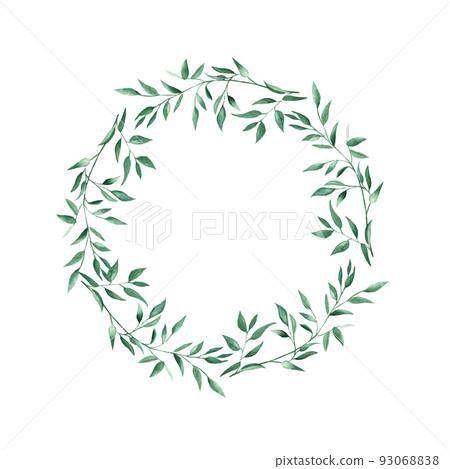 Green watercolor wreath isolated on white background. Rustic greenery pistachio branches. 93068838