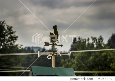 a weathercock on the top of the roof 93068889