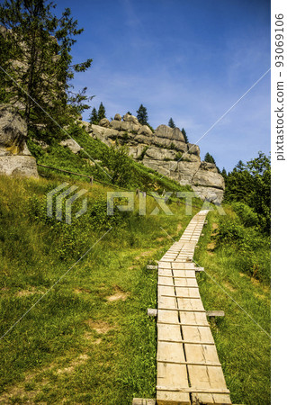 a rocks in Tustan fortress place, Skole Beskids National Nature Park, Lviv region, Ukraine a rocks in Tustan fortress place, Skole Beskids National Nature Park, Lviv region, Ukraine 93069106