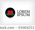 red circle rose with green leaves logo design template 93069253