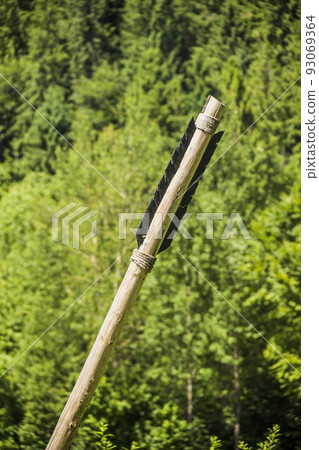 a big wooden arrows in the historical park a big wooden arrows in the historical park 93069364