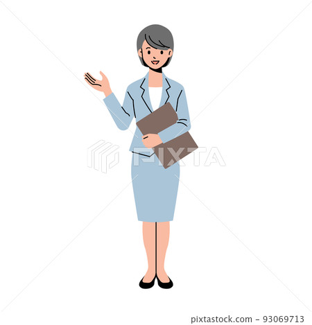 The whole body of a woman in a suit guiding her without lines 93069713