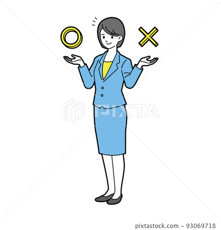 有一個穿西裝的女人的全身線條可以比較 93069718