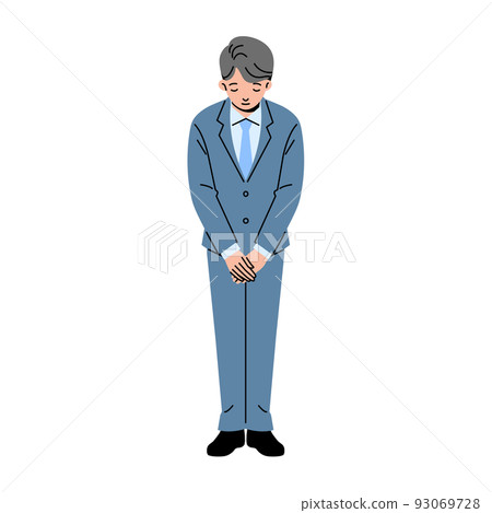 Full body of a man in a suit bowing No line Full body of a man in a suit bowing No line 93069728