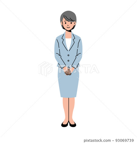 Full body of a woman in a suit with hands in front, no lines 93069739
