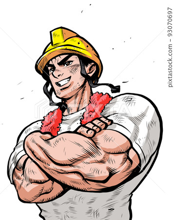 一個肌肉發達的體力勞動者交叉雙臂的插圖 93070697