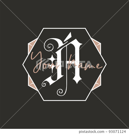 Monogram logo designs Classic monogram - N your name. Stylish badge for web and print. Stock vector label isolated on dark background 93071124