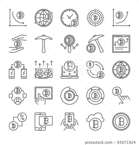 Cryptocurrency and Blockchain vector outline icons set Cryptocurrency and Blockchain vector outline icons set 93071924