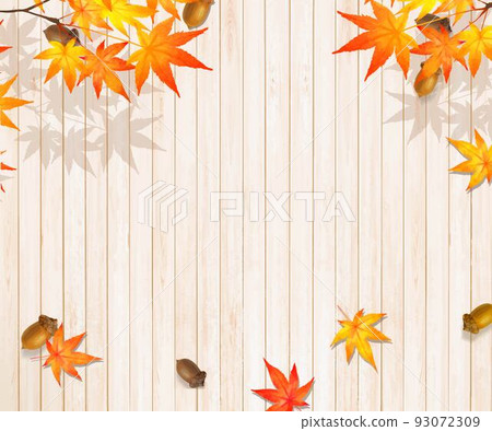 White board with warm wood grain autumn and winter fashionable wallpaper material of maple leaves, acorns and nuts 93072309