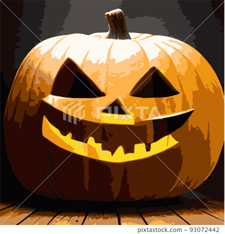 Halloween scary illuminated face in the dark vector illustration. Pumpkin  eyes and smile Stock Vector