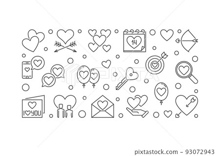 Happy Valentines Day vector outline minimal illustration 93072943