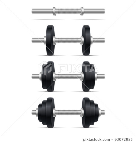 Dumbbell Set with Different Weights on White Background. Vector 93072985