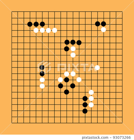 light wooden background with go game pieces. japanese strategy board game. go game sign. flat style. light wooden background with go game pieces. japanese strategy board game. go game sign. flat style. 93073266
