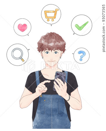 Man operating a smartphone watercolor 93073565