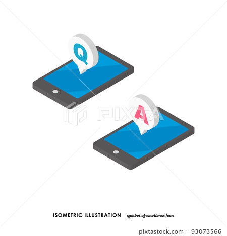 Isometric icon smartphone and speech bubble icon Q&A 93073566