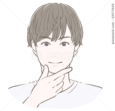 一個手放在下巴上微笑的馬甲髮型的男人 93073649