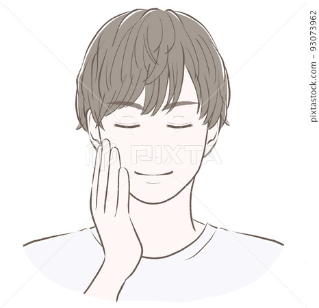 一個有著馬賽克髮型的男人，閉著眼睛把一隻手放在他面前的臉頰上 93073962