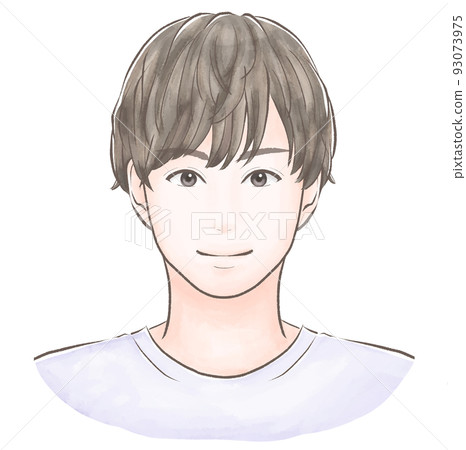 A man with a mash hairstyle who looks at the front and smiles in a watercolor style 93073975