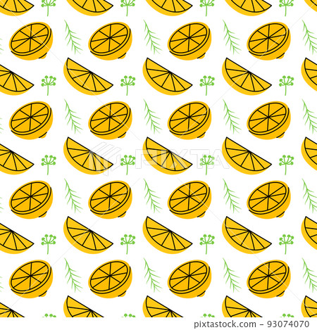 Yellow lemon slices seamless pattern. Unique sliced lemon background. Fresh citrus hand drawn pattern 93074070