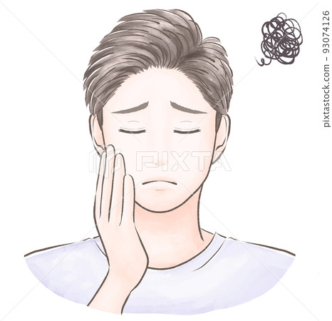 Short-haired man with skin problems, eyes closed, watercolor style Short-haired man with skin problems, eyes closed, watercolor style 93074126
