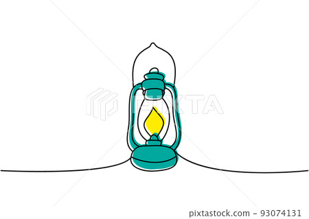 Camp lamp one line colored continuous drawing. Old oil lantern continuous one line colorful illustration. Vector minimalist linear illustration 93074131