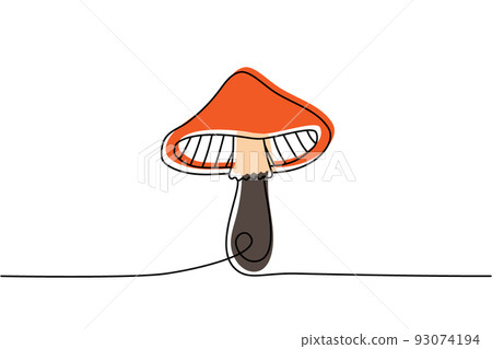 Mushroom one line colored continuous drawing. Mushroom continuous one line colorful illustration. Vector minimalist linear illustration 93074194