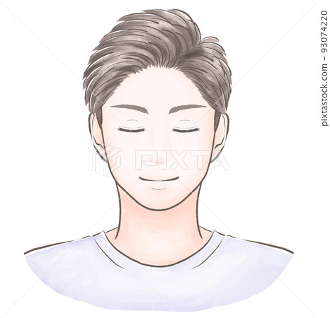 A short-haired man who closes his eyes and smiles in front of him. A short-haired man who closes his eyes and smiles in front of him. 93074220