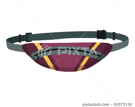 Waist bag flat template. Fanny pack as popular personal item elements and fashion accessory. Colorful trendy banana shaped belt bag 93075138