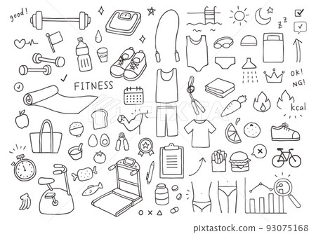 與健身相關的手繪插圖集（單色） 93075168