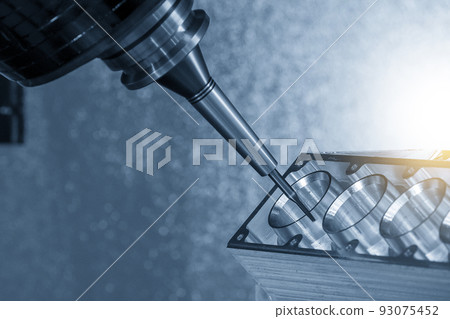 The 5-axis machining center cutting the V8 cylinder block with solid ball end mill tool. 93075452
