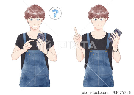 Set of men operating smartphones watercolor Set of men operating smartphones watercolor 93075766