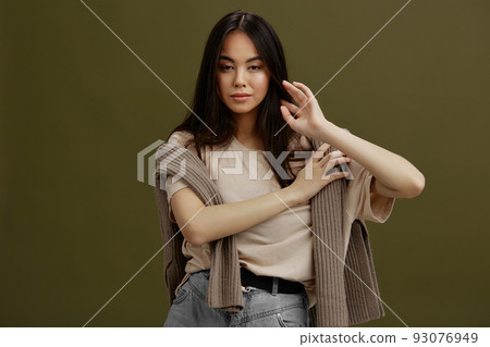 beautiful woman attractive look charm warm sweater smile isolated background beautiful woman attractive look charm warm sweater smile isolated background 93076949