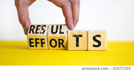 Efforts and results symbol. Concept words Efforts and results on wooden cubes. Businessman hand. Beautiful yellow table white background. Business efforts and results concept. Copy space. Efforts and results symbol. Concept words Efforts and results on wooden cubes. Businessman hand. Beautiful yellow table white background. Business efforts and results concept. Copy space. 93077205
