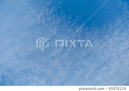 在日落天空背景前的鱗片雲和藍天 93078129