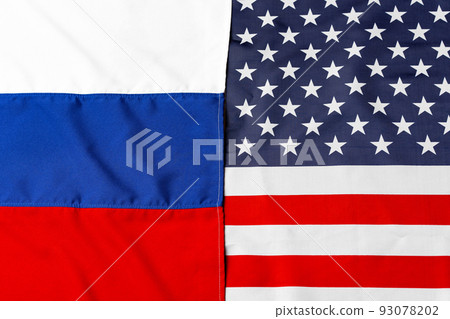 Usa flag and Russia flag top view 93078202