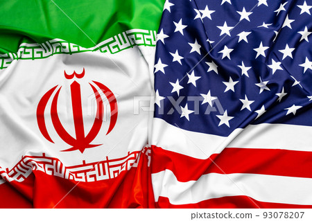 United States of America flag and Iran flag together United States of America flag and Iran flag together 93078207