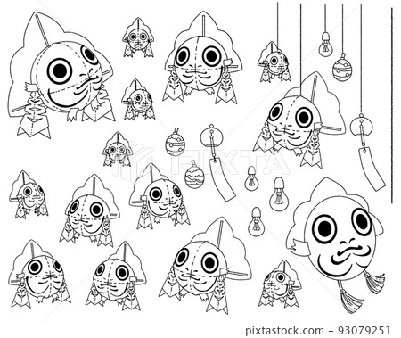 Hand drawn illustration of goldfish Nebuta - line drawing 93079251