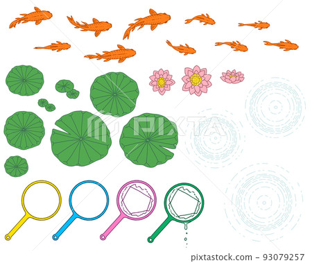 Hand-drawn illustration of goldfish, lotus and poi-color 93079257