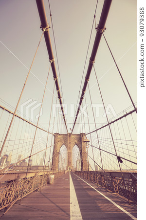Brooklyn Bridge in retro colors, New York City, USA. 93079388