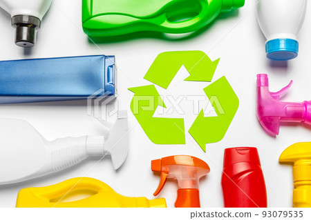 Eco concept with recycling symbol on table background top view Eco concept with recycling symbol on table background top view 93079535
