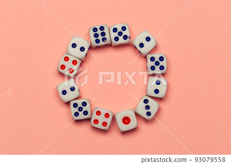Number zero lay out of dice on peachy background close up 93079558