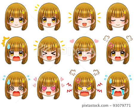 Girl's chibi character face icon set 2 93079771