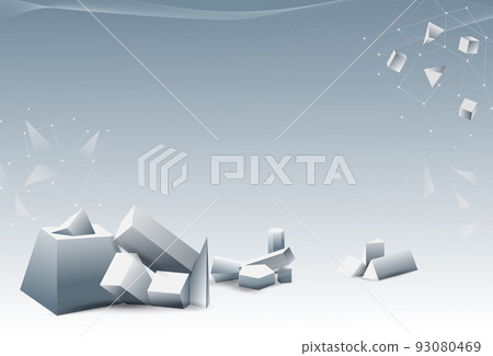 3D white cube background. Abstract geometric shapes. Minimal elements. Polygon forms composition. Connect data space. Cubic art. Business network. Blank backdrop. Vector digital texture 93080469