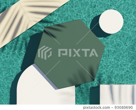 3d render top view of white blank cylinder frame for mock up and display products with water Caustics below swimming pool or shiny rays. Ripple Caustics. Summer background. Creative idea concept. 3d render top view of white blank cylinder frame for mock up and display products with water Caustics below swimming pool or shiny rays. Ripple Caustics. Summer background. Creative idea concept. 93080690