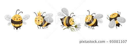 Cute bee cartoon funny vector set  93081107