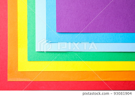 Sheets of multicolored paper, top view. Rainbow palette 93081904